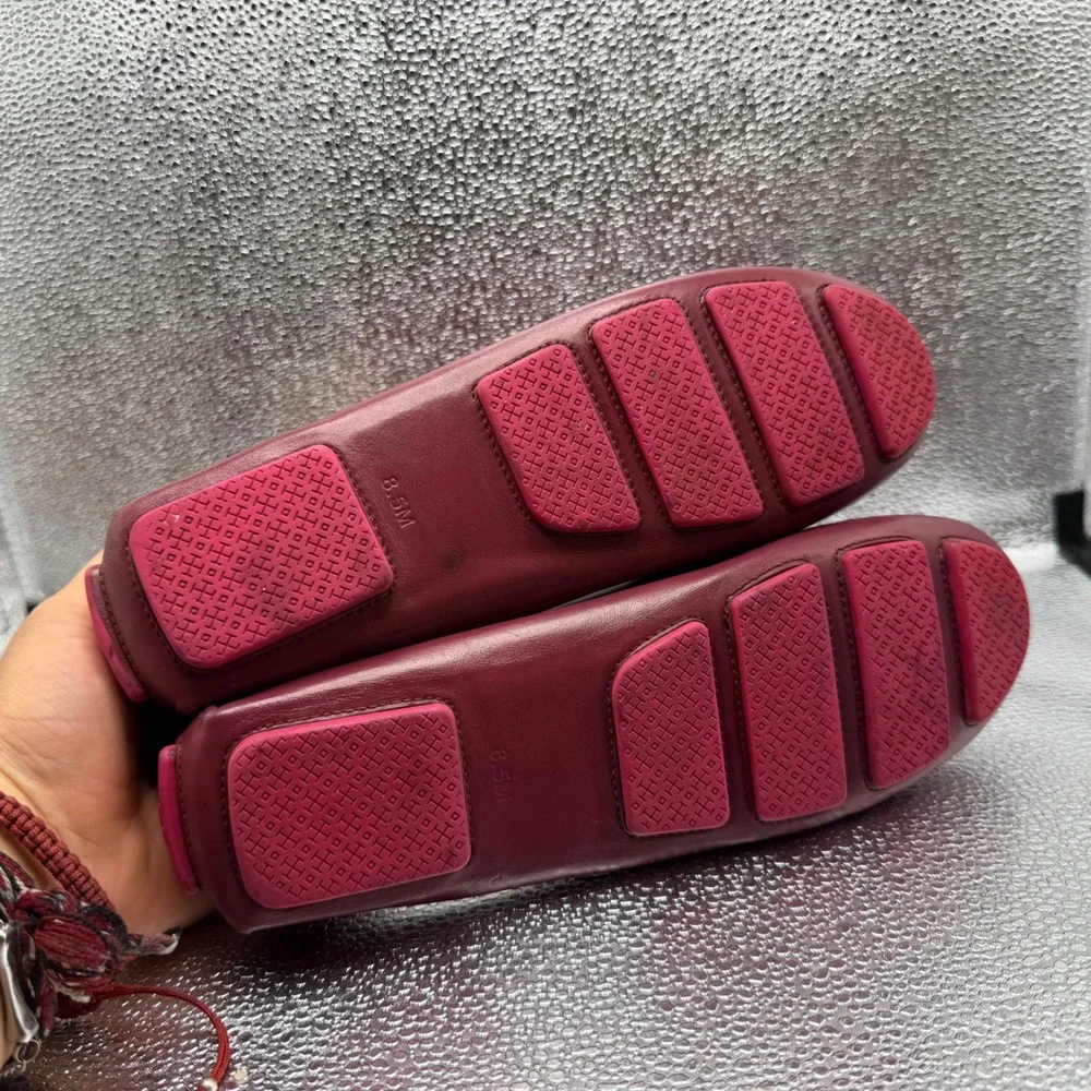 Size 8.5 Tory Burch Driving Loafers Womens Burgundy Excellent Leather Bow Logo